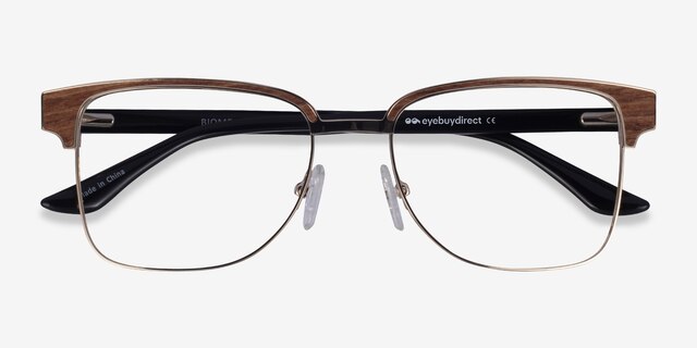Biome Gold, Black & Light Wood AcetateEyeglass Frames from EyeBuyDirect, Closed View