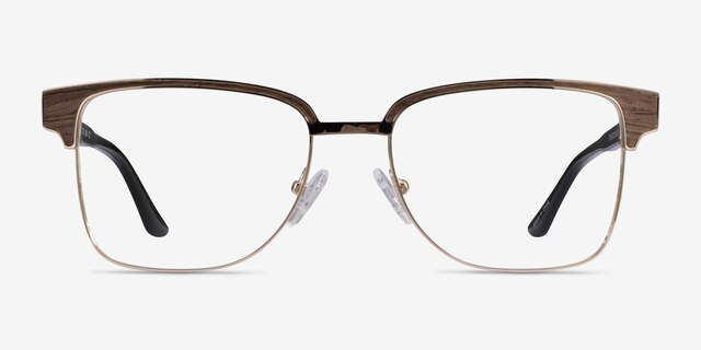 Biome Gold, Black & Dark Wood AcetateEyeglass Frames from EyeBuyDirect, Front View