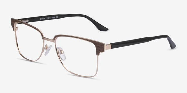 Biome Gold, Black & Dark Wood AcetateEyeglass Frames from EyeBuyDirect, Angle View