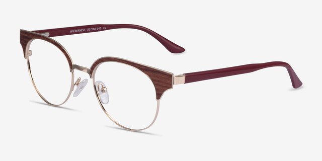 Wilderness Gold Burgundy AcetateEyeglass Frames from EyeBuyDirect, Angle View