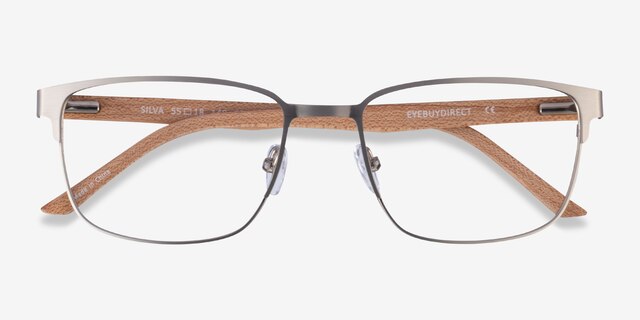 Silva Matte Silver Wood-textureEyeglass Frames from EyeBuyDirect, Closed View