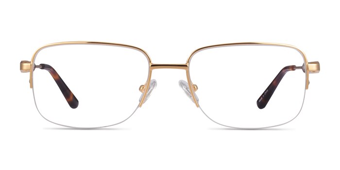 Kanye Rectangle Gold Semi Rimless Eyeglasses | EyeBuyDirect
