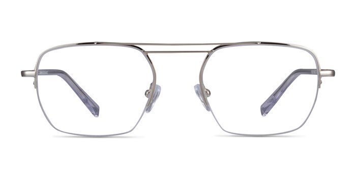 Cabrini Aviator Silver Clear Semi Rimless Eyeglasses | Eyebuydirect