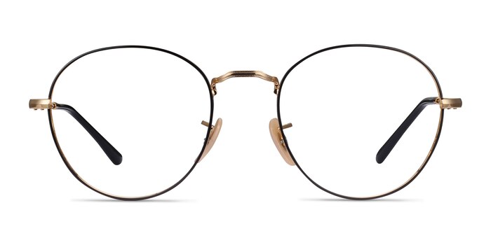 Ray-Ban RB3582V Round Black Gold Metal Eyeglass Frames from EyeBuyDirect