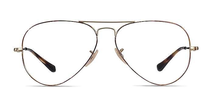Ray-Ban RB6489 Aviator Tortoise Gold Metal Eyeglass Frames from EyeBuyDirect