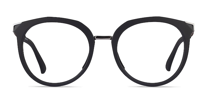 Oakley Top Knot Black & Silver Acetate Eyeglass Frames from EyeBuyDirect