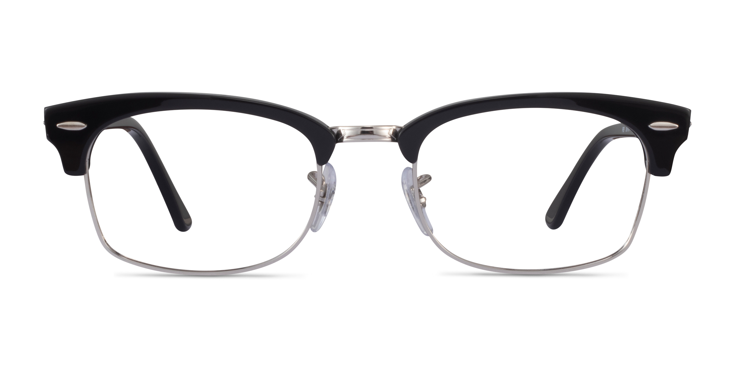 Ray Ban Clubmaster Square Browline Black And Silver Frame Eyeglasses
