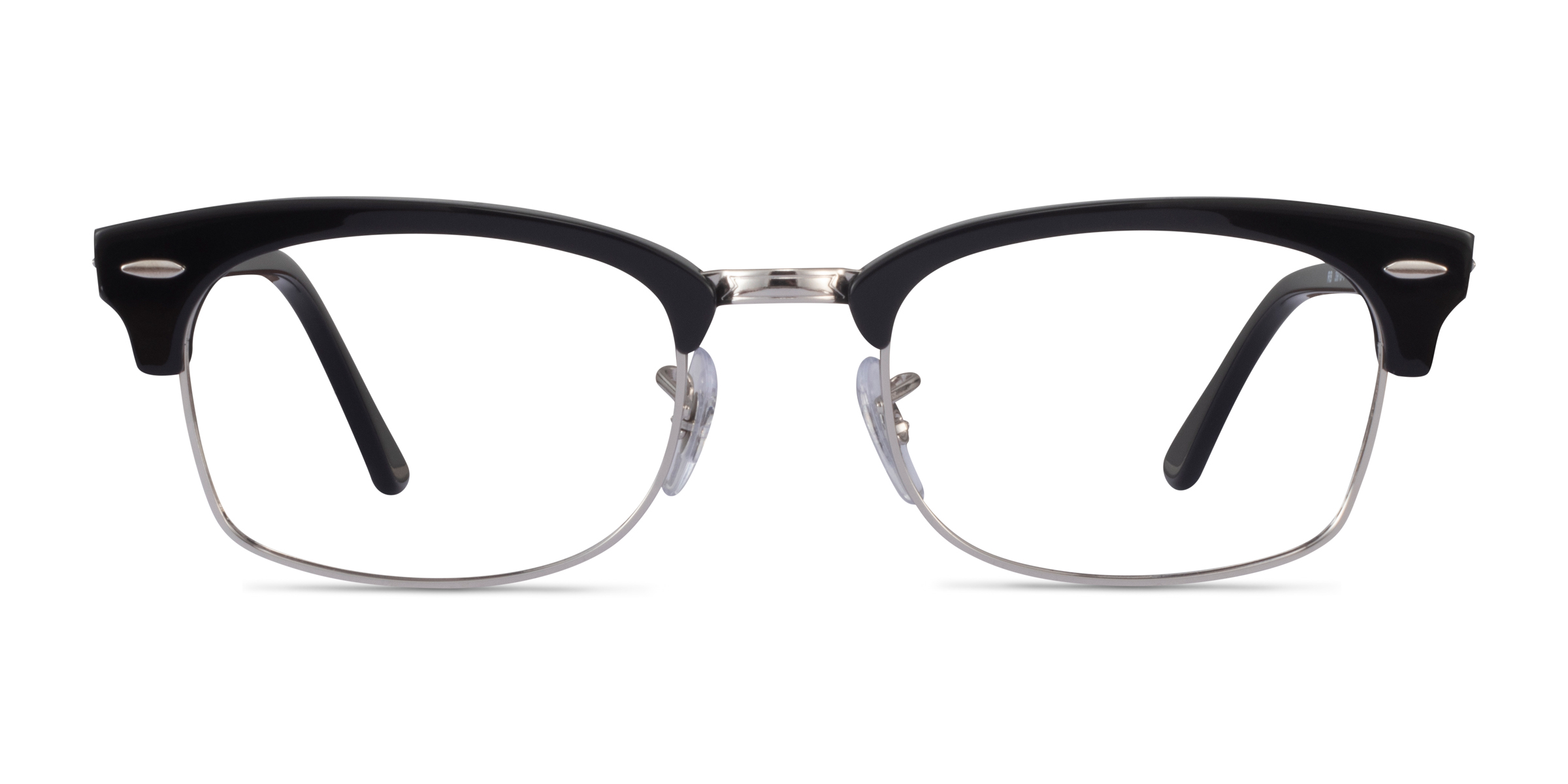 Ray-Ban Clubmaster Square - Browline Black & Silver Frame Eyeglasses ...