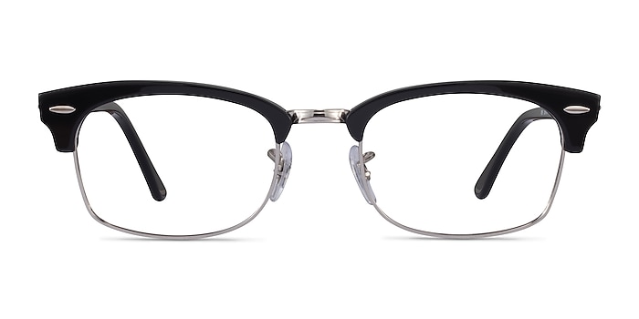 Ray-Ban Clubmaster Square Black & Silver Acetate Eyeglass Frames from EyeBuyDirect
