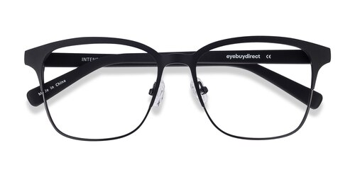 Unisex S Square Matte Black Acetate, Metal Prescription Eyeglasses - Eyebuydirect S Intense