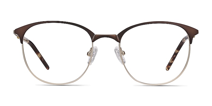Perceive Brown Golden Metal Eyeglass Frames from EyeBuyDirect