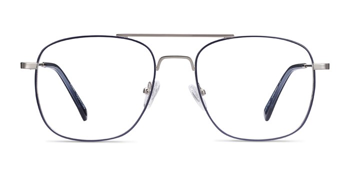 Perry Blue & Silver Métal Montures de lunettes de vue d'EyeBuyDirect