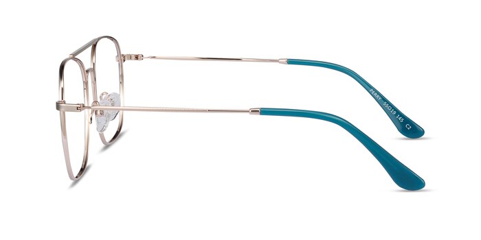 Perry Teal & Gold Metal Eyeglass Frames from EyeBuyDirect
