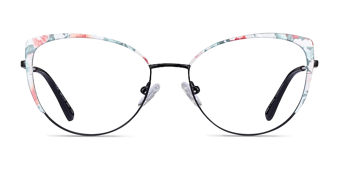 Posy Shiny Black Red Floral Metal Eyeglass Frames from EyeBuyDirect