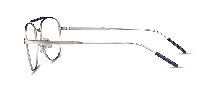Tatum Navy Matte Silver Metal Eyeglass Frames from EyeBuyDirect