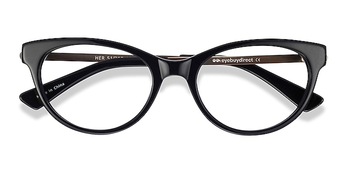 Progressive Transitions Eyeglasses Online with Small Fit, Horn, Full-Rim Acetate/ Metal Design — Her in Black/Tortoise by Eyebuydirect - Lenses