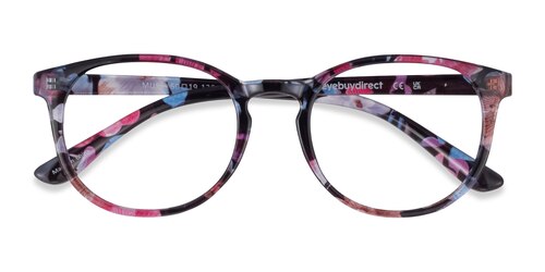 Female S Round Pink Floral Plastic Prescription Eyeglasses - Eyebuydirect S Muse