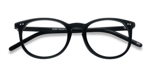 Female S Round Jet Black Acetate Prescription Eyeglasses - Eyebuydirect S Aura