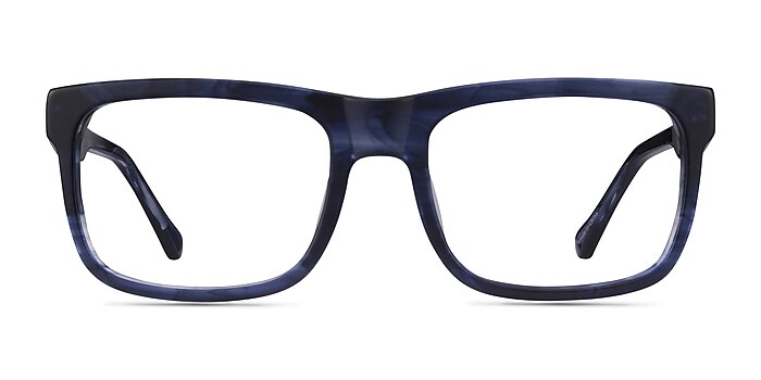 Ylem Matte Blue Striped Acetate Eyeglass Frames from EyeBuyDirect