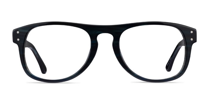 Galveston Dark Blue Striped Acétate Montures de lunettes de vue d'EyeBuyDirect