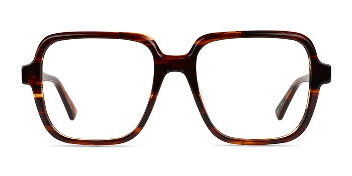 Saturday Brown Striped Acétate Montures de lunettes de vue d'EyeBuyDirect