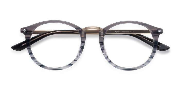 Gray Striped La Femme -  Vintage Acetate, Metal Eyeglasses