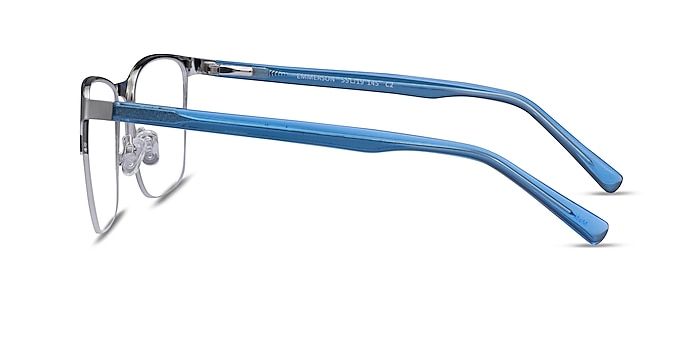 Emmerson Silver & Clear Blue Acetate-metal Montures de lunettes de vue d'EyeBuyDirect