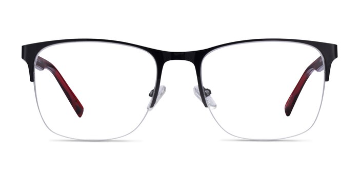 Emmerson Shiny Black & Red Acetate-metal Montures de lunettes de vue d'EyeBuyDirect