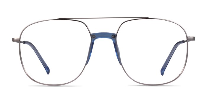 Subject Silver & Clear Blue Acetate-metal Eyeglass Frames from EyeBuyDirect