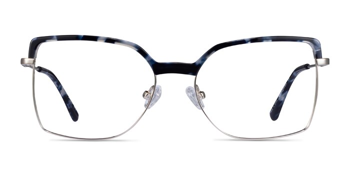 Further Blue Floral & Silver Acetate-metal Montures de lunettes de vue d'EyeBuyDirect