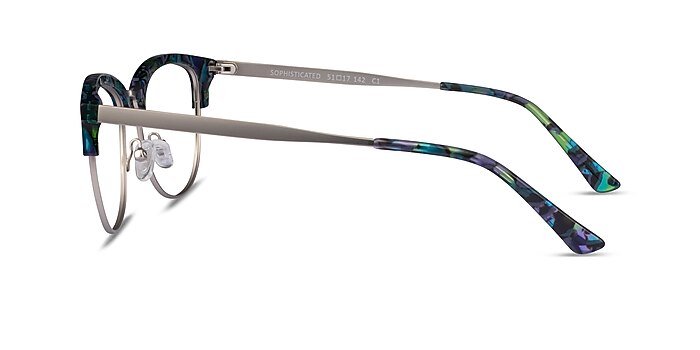 Sophisticated Blue Floral & Silver Acetate-metal Montures de lunettes de vue d'EyeBuyDirect