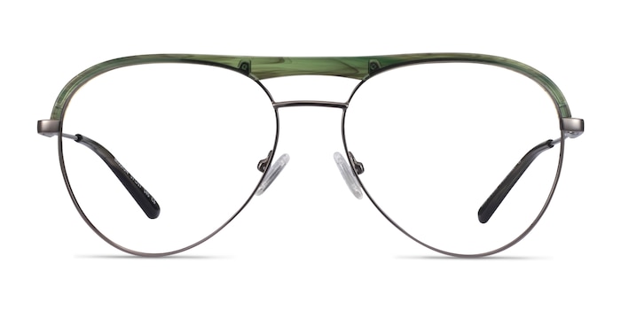 Mission Green Striped & Gunmetal Acetate-metal Montures de lunettes de vue d'EyeBuyDirect