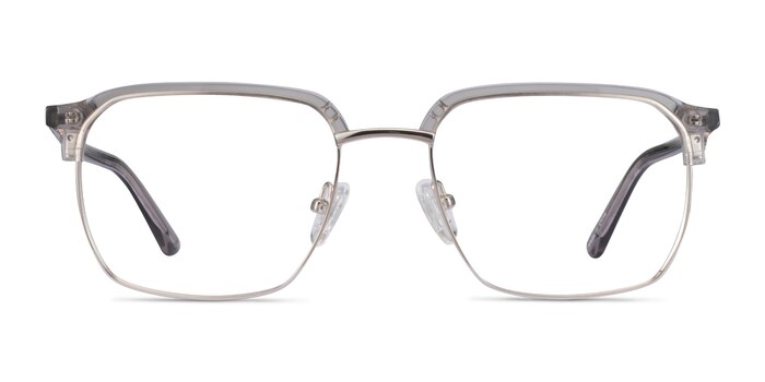 Break Clear Gray & Silver Acetate-metal Montures de lunettes de vue d'EyeBuyDirect