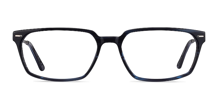 Fusion Blue Striped Silver Acetate Eyeglass Frames from EyeBuyDirect