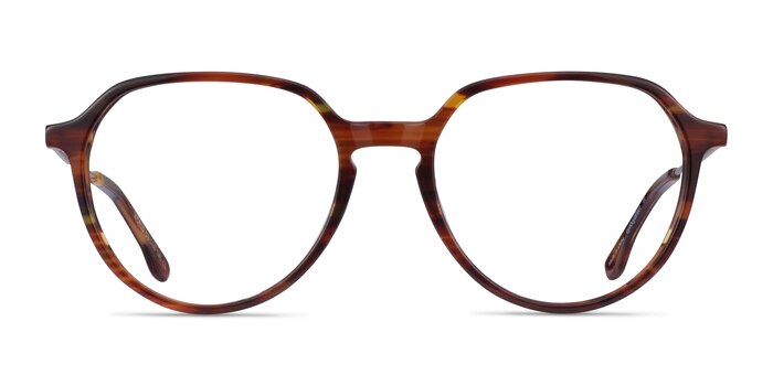 World Brown Striped Light Gold Acétate Montures de lunettes de vue d'EyeBuyDirect