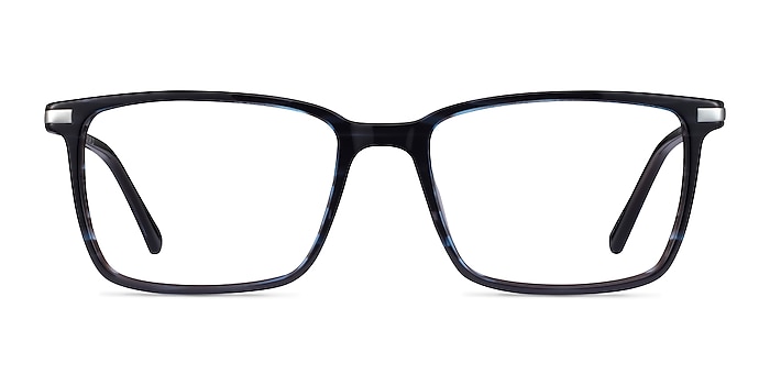 Button Striped Blue Acétate Montures de lunettes de vue d'EyeBuyDirect