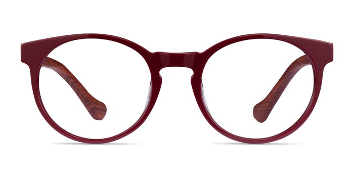 Everglades Red & Red Wood Acetate Eyeglass Frames from EyeBuyDirect