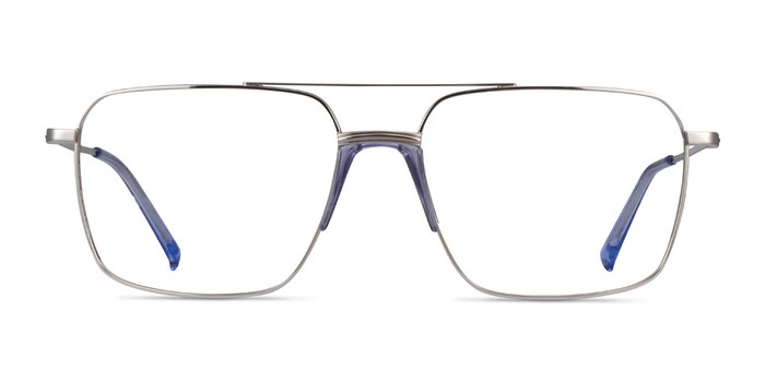 Matt Silver Blue Acetate Eyeglass Frames from EyeBuyDirect