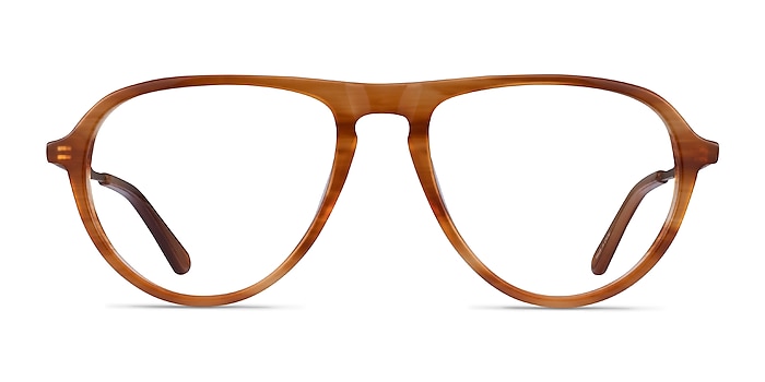 Stratosphere Brown Striped Matte Gold Acetate Eyeglass Frames from EyeBuyDirect