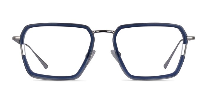 Tsundoku Clear Blue Silver Acetate Eyeglass Frames from EyeBuyDirect