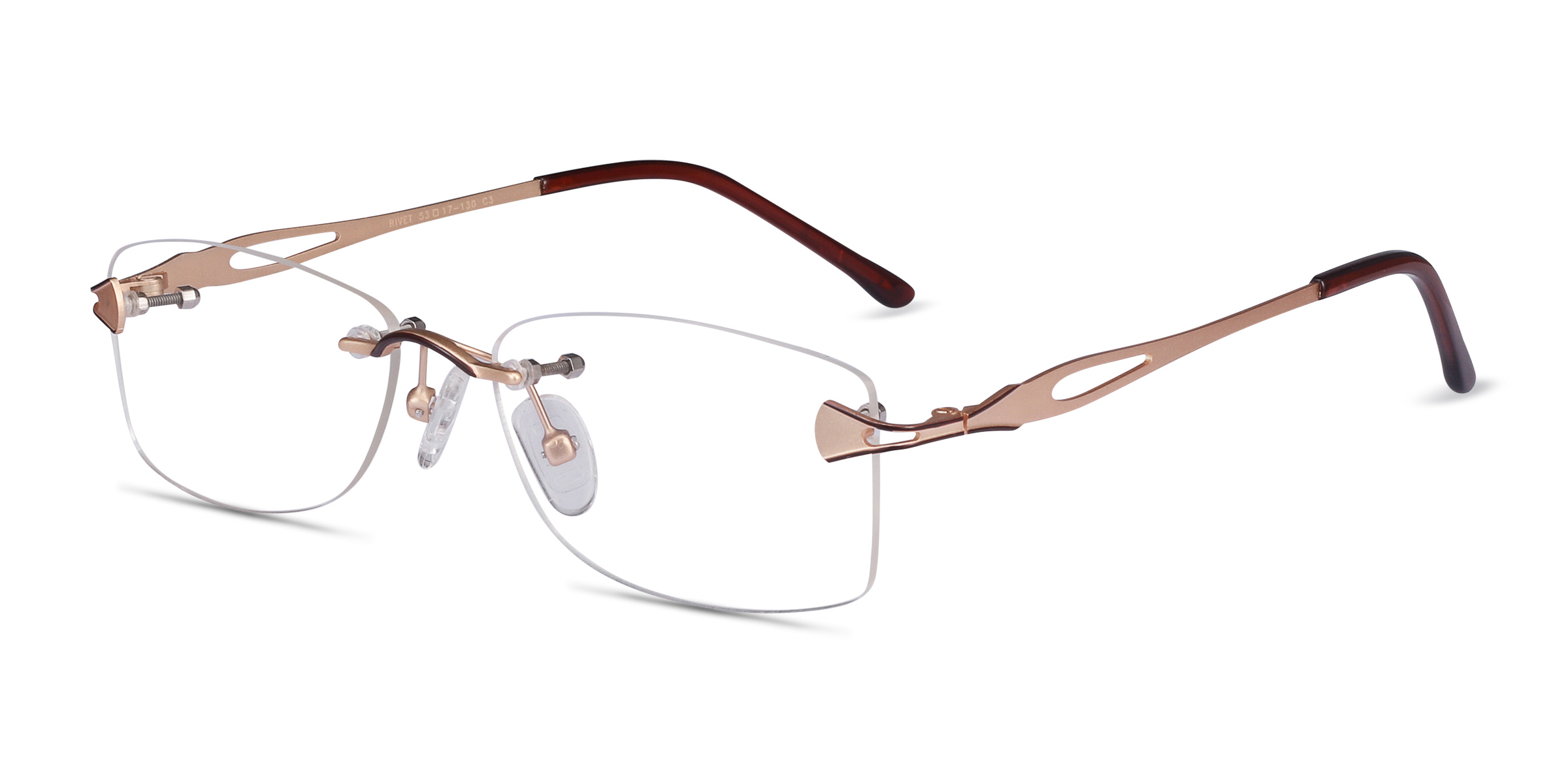 Rivet Rectangle Golden & Brown Glasses for Women Eyebuydirect