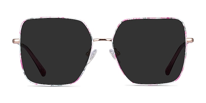 Fleur Shiny Rose Gold Red Floral Metal Sunglass Frames from EyeBuyDirect