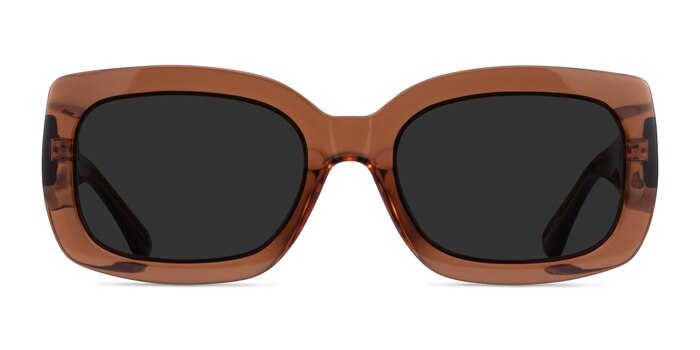 Courteney - Rectangle Clear Brown Frame Sunglasses For Women | Eyebuydirect