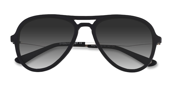 Riot - Aviator Matte Black Frame Prescription Sunglasses | Eyebuydirect