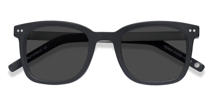 Peach - Square Matte Black Frame Prescription Sunglasses | Eyebuydirect