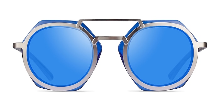 Multi Blue Silver Acetate Sunglass Frames from EyeBuyDirect