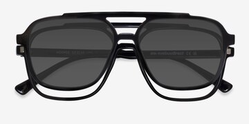 Black Hooper Clip-On -  Plastic Eyeglasses