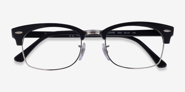 Black & Silver Ray-Ban Clubmaster Square -  Acetate Eyeglasses