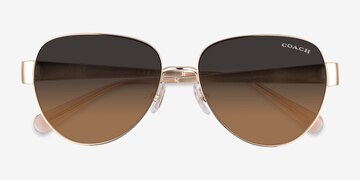 Shiny Light Gold Coach HC7186 Cdp37 -  Metal Sunglasses