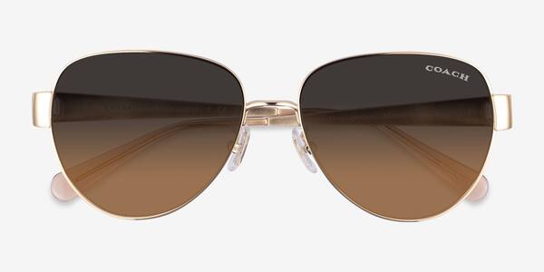 Shiny Light Gold Coach HC7186 Cdp37 -  Metal Sunglasses